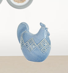 Set Of Two 8" Blue Ceramic Rooster Bird Figurine