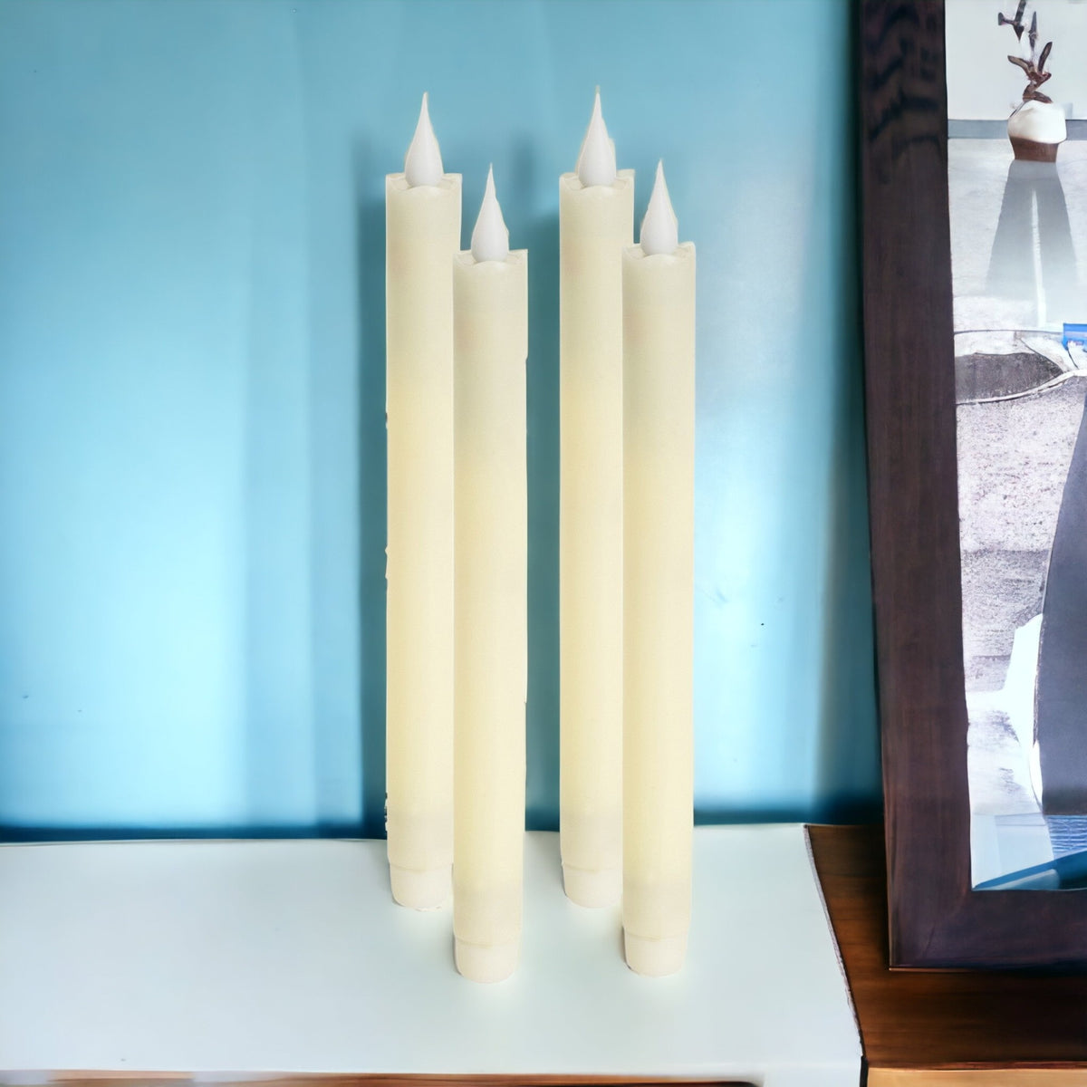 Set of Four Beige Flameless Taper Candle