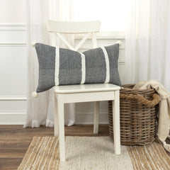 14" X 14" Black and White Cotton Pillow With Tassels Edges