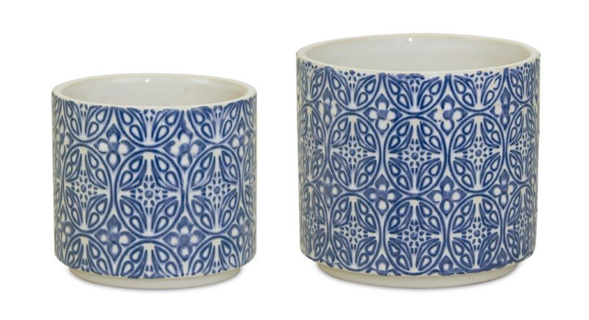 Blue Set of Two Ceramic 3.32468 ounce Round Pot Planter