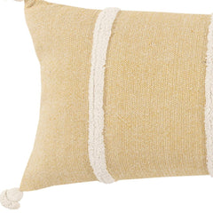 14" X 14" Yellow and White Cotton Pillow With Tassels Edges