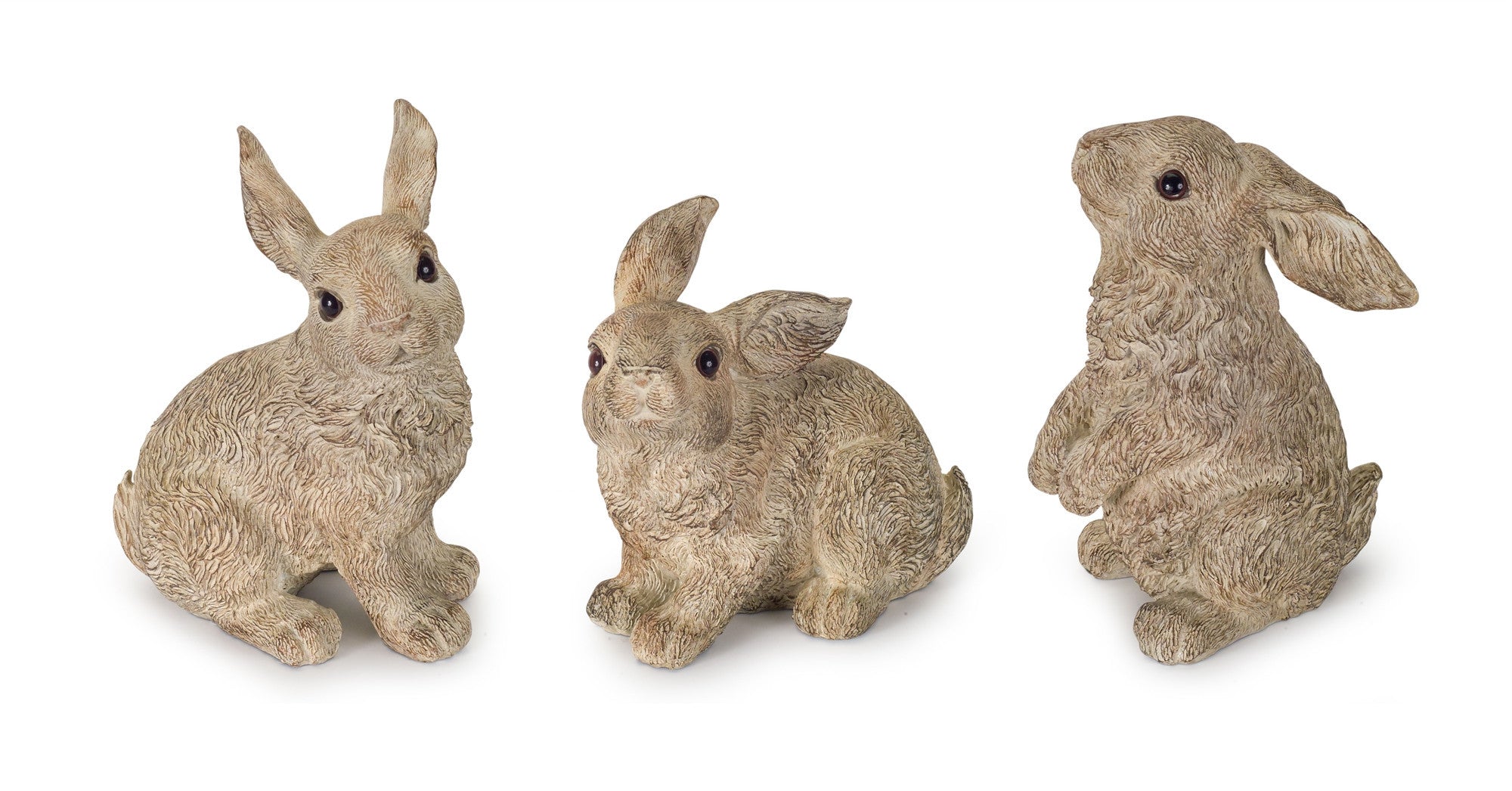 Set Of Three 7" Stone Polyresin Rabbit Figurine