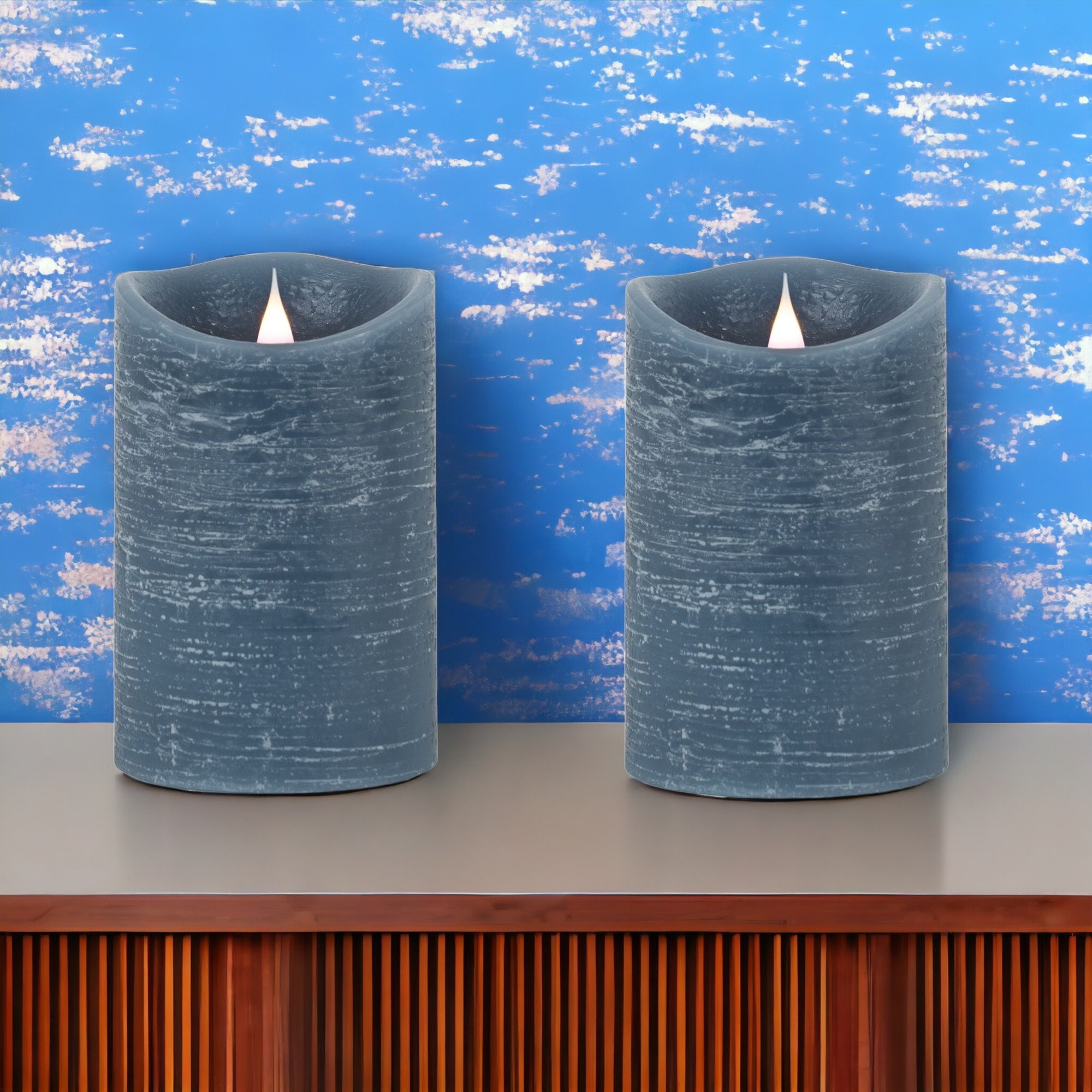 Set of Two Blue Flameless Pillar Candle