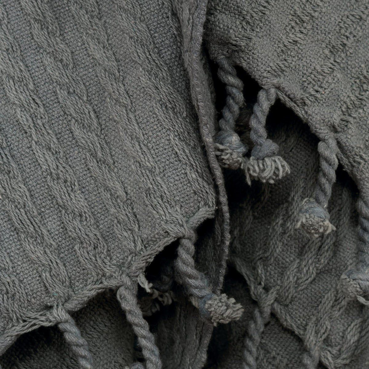 Gray Knitted 100% Cotton Throw Blanket