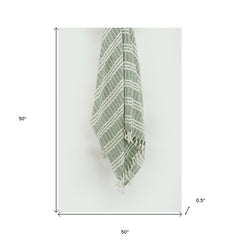 Green Woven 100% Cotton Throw Blanket