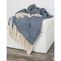 Navy Blue Woven 100% Cotton Throw Blanket