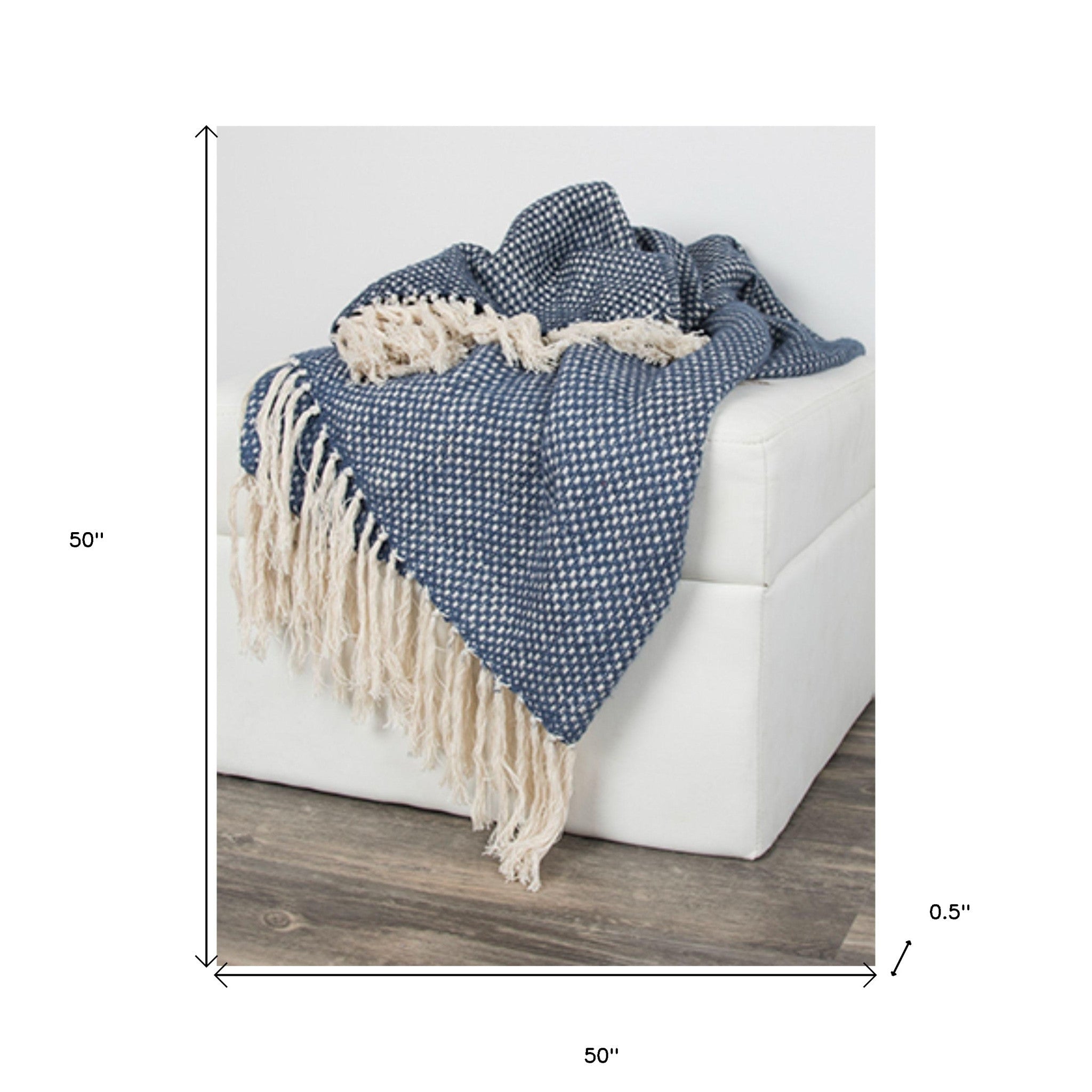 Navy Blue Woven 100% Cotton Throw Blanket