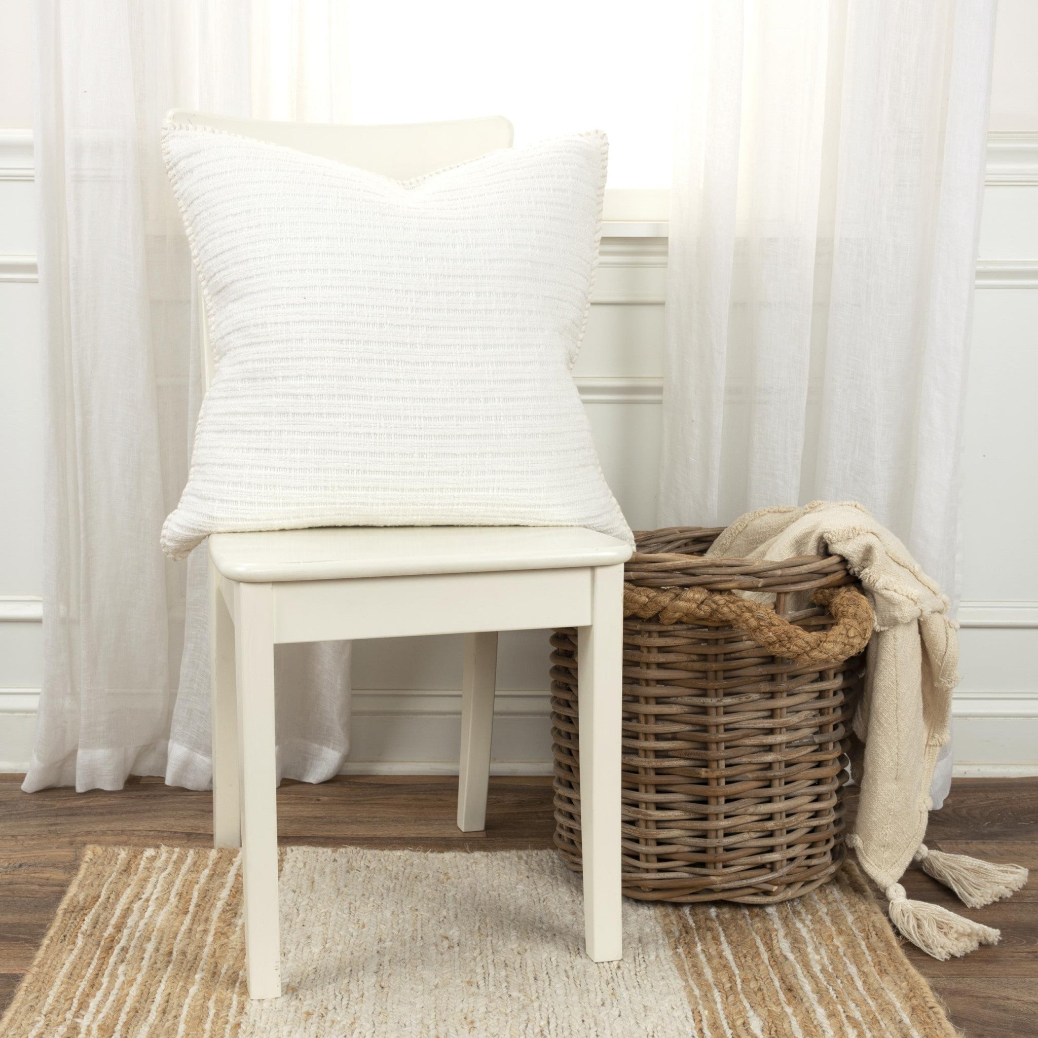 22" White Cotton Pillow