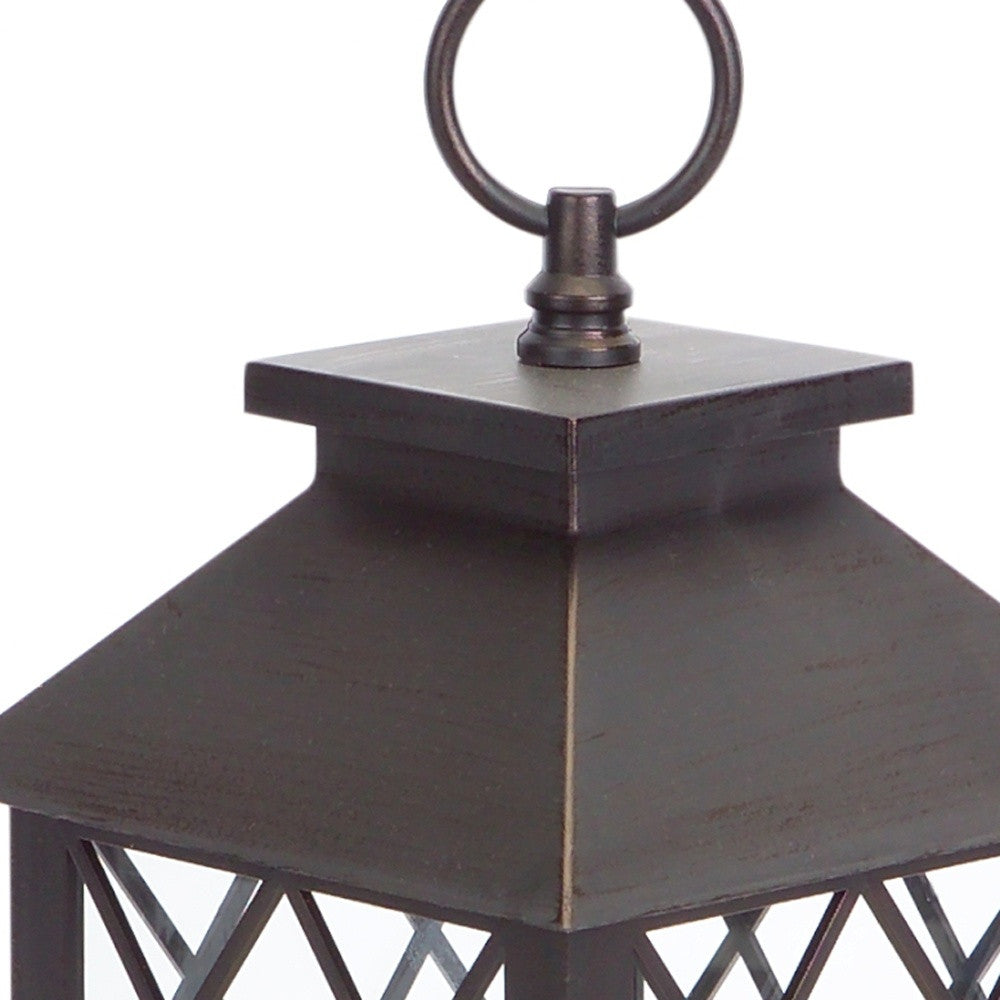 Set Of Three Brown LED Floor Lantern Candle Holder