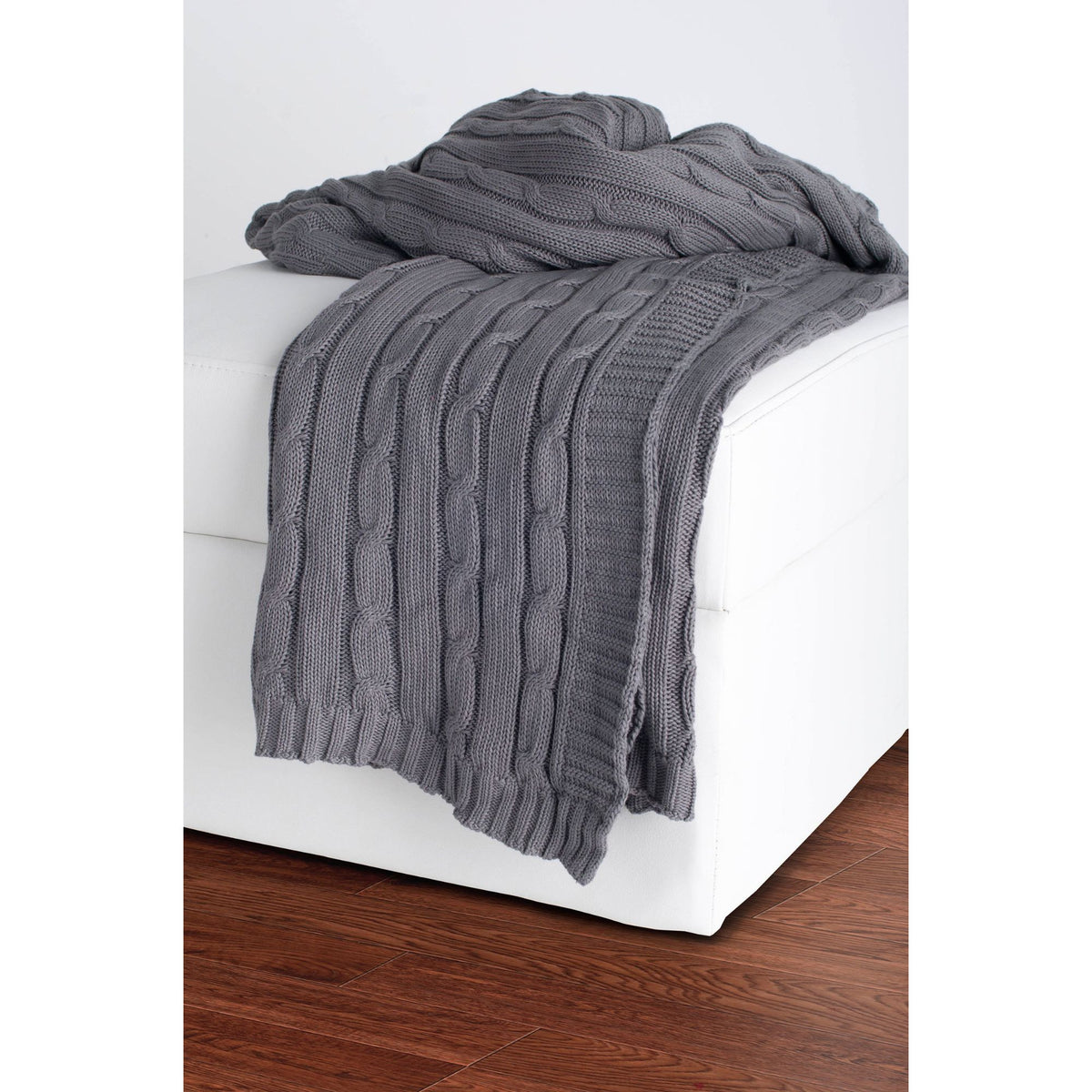 Light Gray Knitted 100% Cotton Throw Blanket