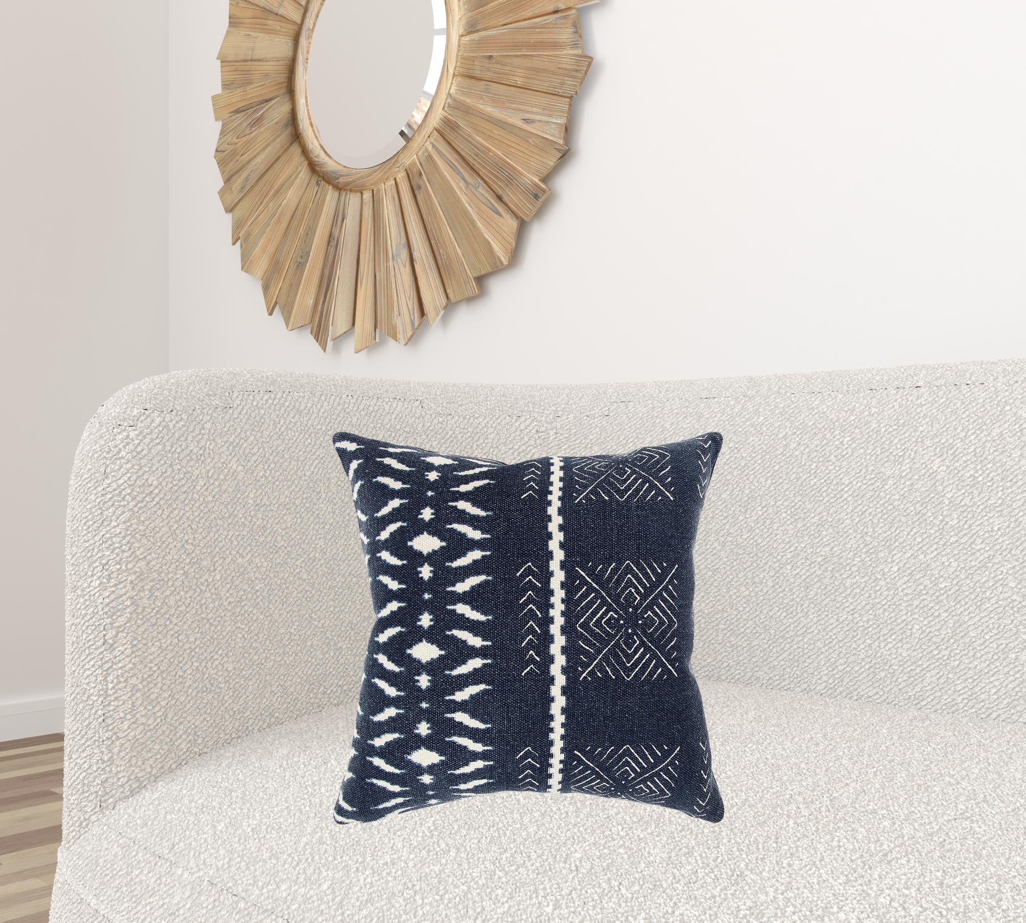 20" Blue and White Cotton Pillow