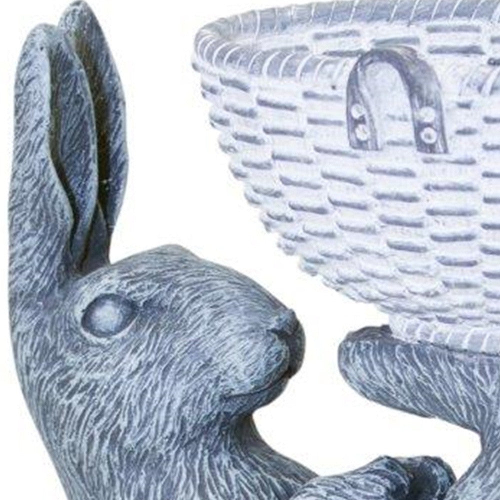 7" Gray and White Polyresin Rabbit Figurine