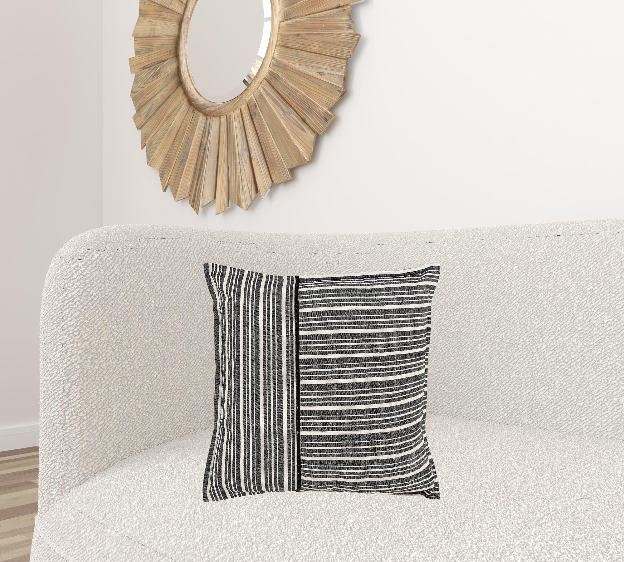 20" Black and White Cotton Pillow With Embroidery Edges