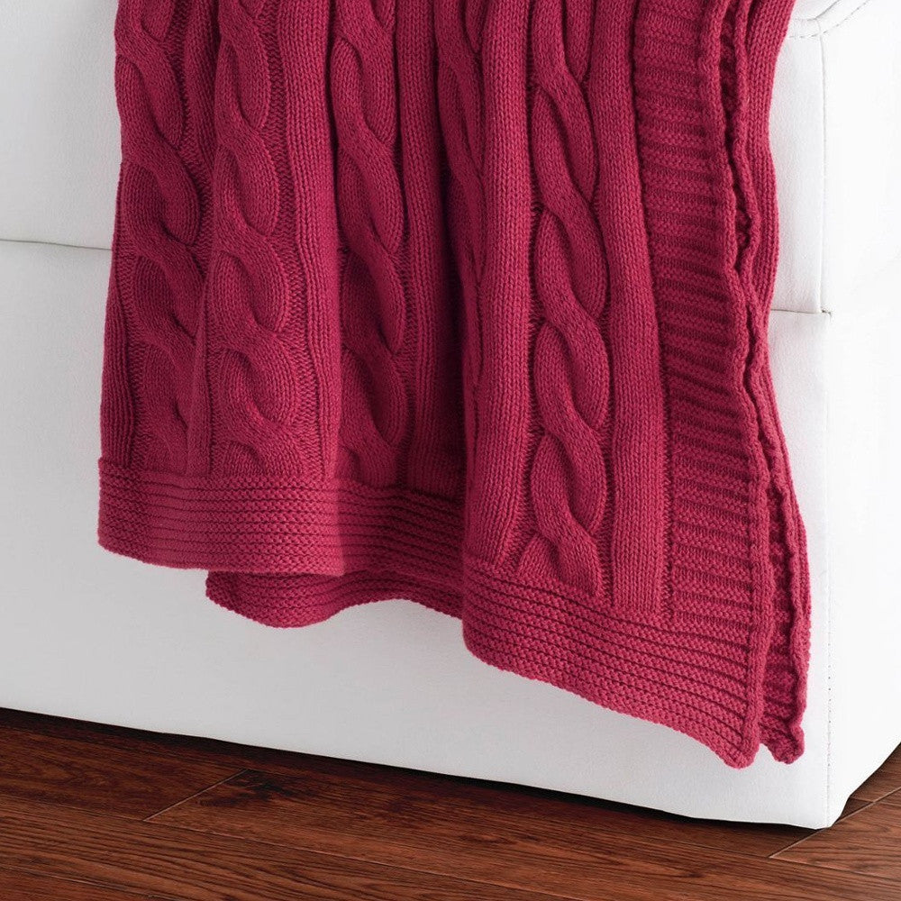 Red Knitted 100% Cotton Throw Blanket