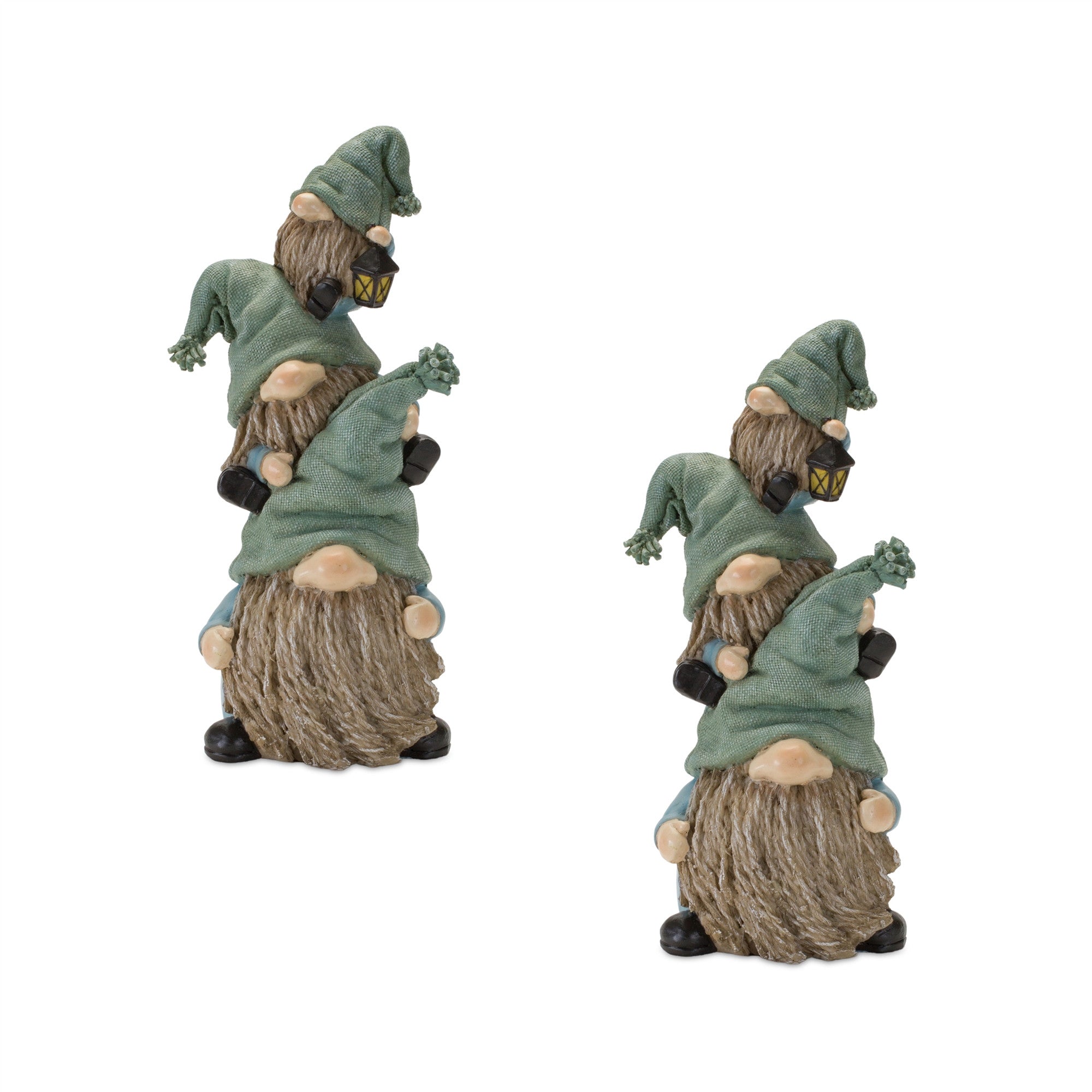 Set of Two 11" Blue and Green Polyresin Other Fantasy Sci-Fi Sitting Gnome Tabletop Sculpture