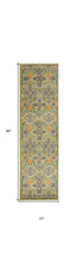 8' Green Floral Power Loom Runner Rug