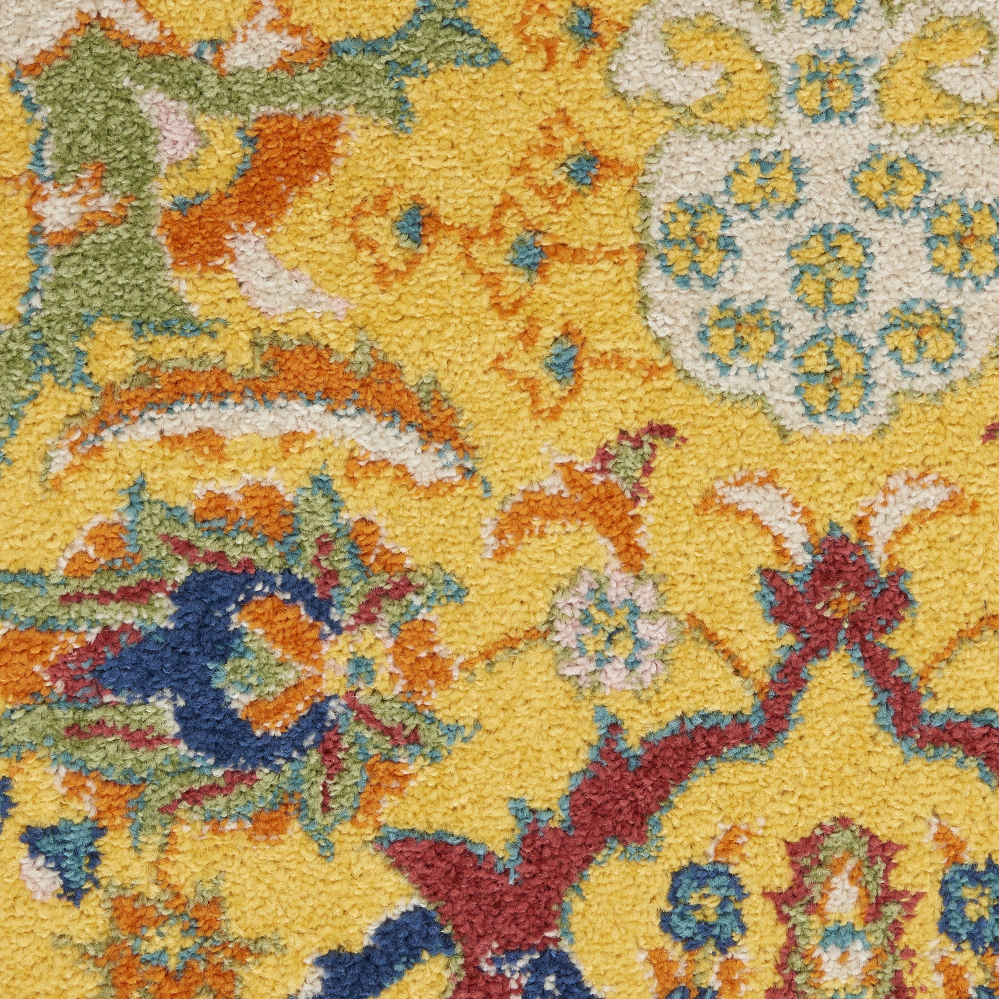 9' x 12' Yellow Floral Power Loom Area Rug