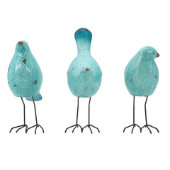 Set of Three Robins Egg Blue Polyresin and Metal Bird Sculptures