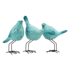 Set of Three Robins Egg Blue Polyresin and Metal Bird Sculptures