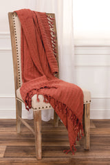 Burnt Orange Knitted 100% Cotton Throw Blanket