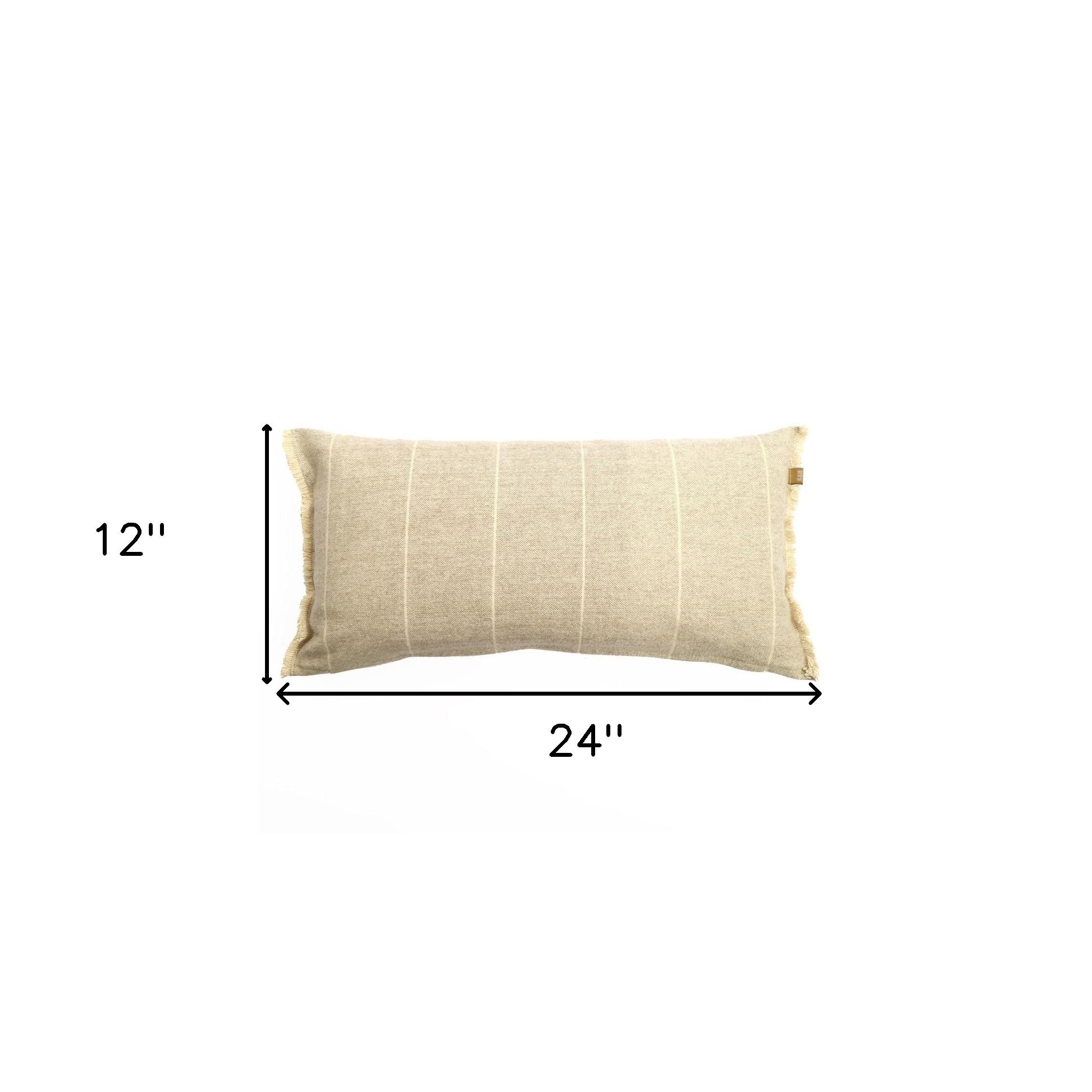 Set Of Two 12" x 24" Tan 100% Cotton Striped Zippered Pillow With Fringe