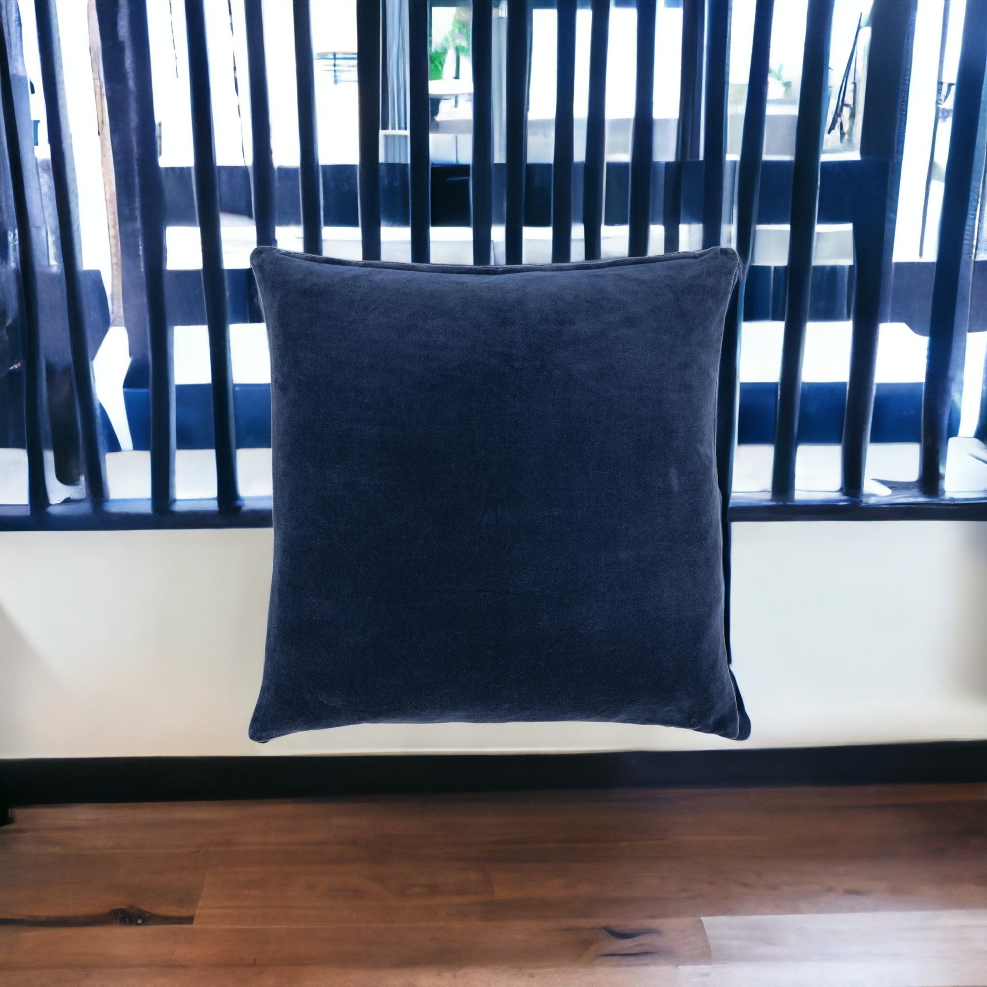 22" Blue Cotton Blend Pillow