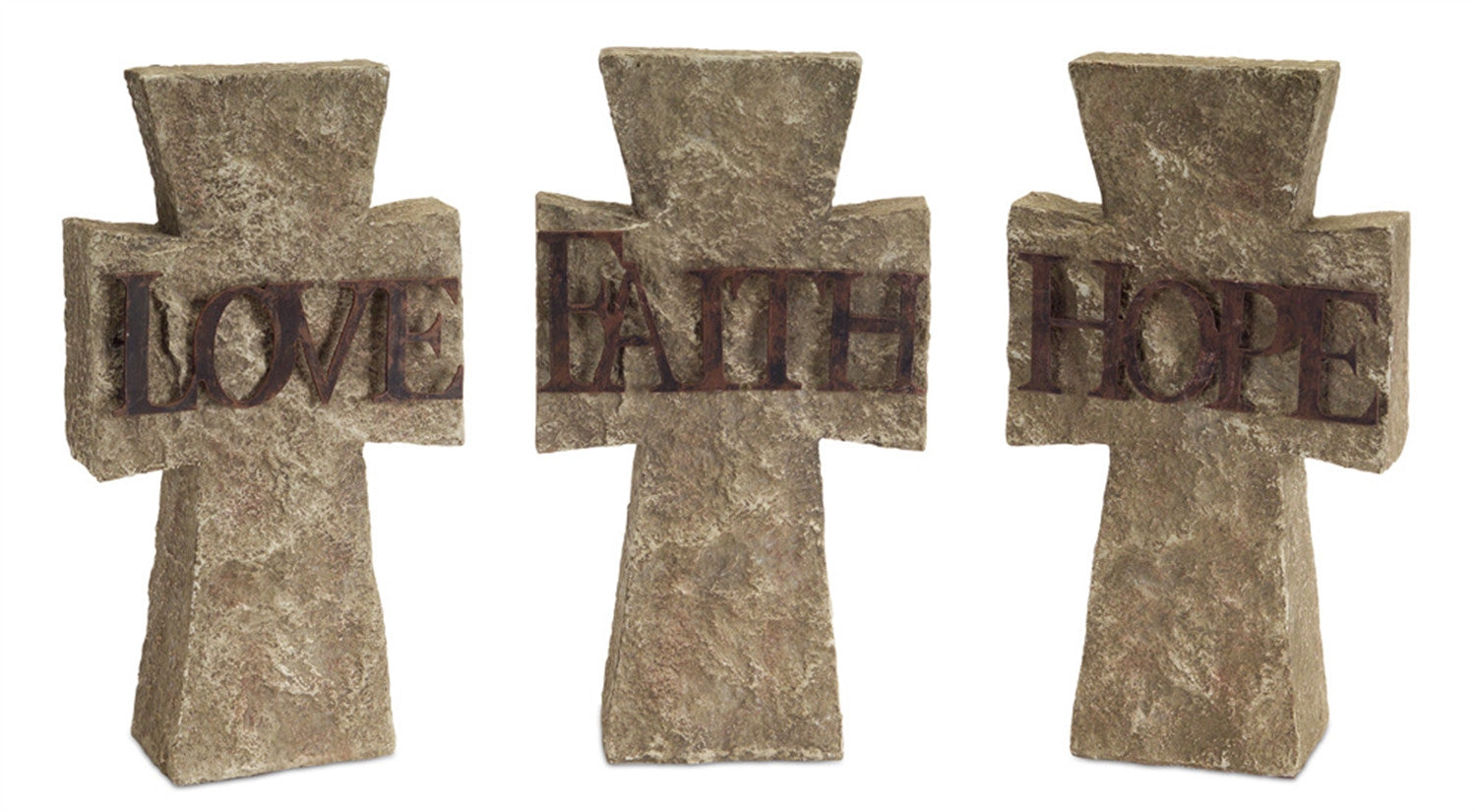 Set Of Three 11" Gray Resin Cross Figurine