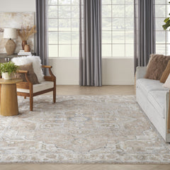 9' x 12' Beige Oriental Power Loom Area Rug