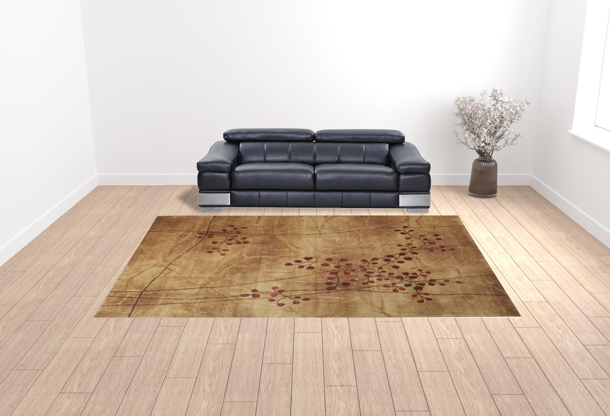10' x 14' Brown Floral Power Loom Area Rug