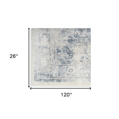 10' Blue Oriental Power Loom Distressed Washable Runner Rug