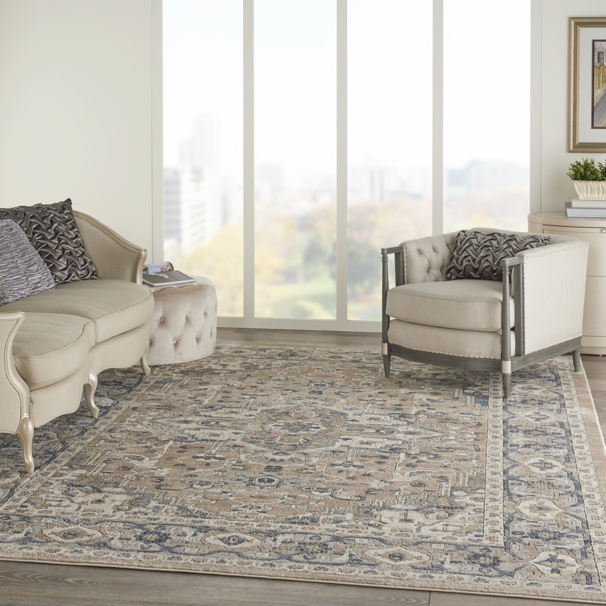 10' x 14' Ivory Floral Power Loom Area Rug
