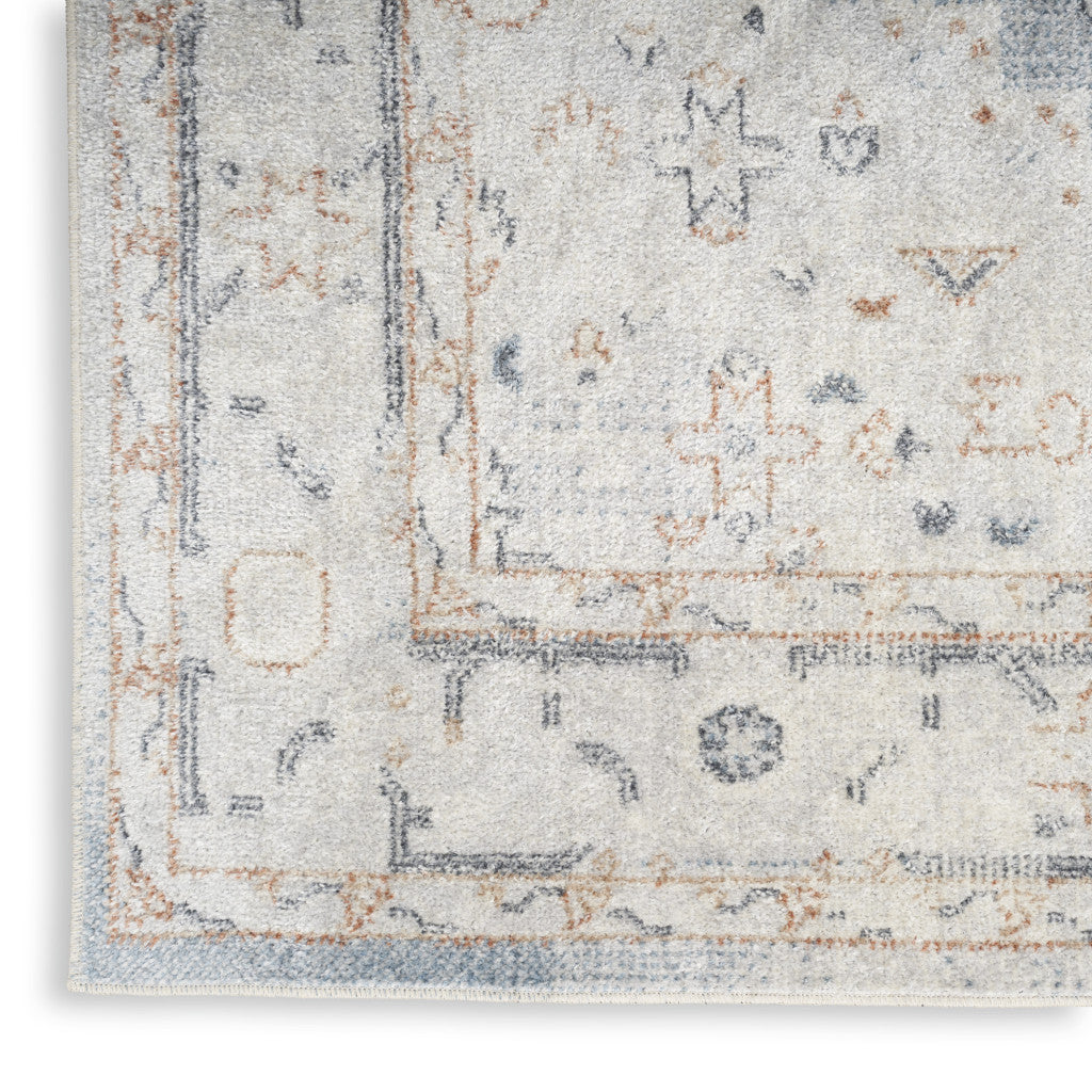 8' Light Blue Oriental Power Loom Distressed Washable Runner Rug