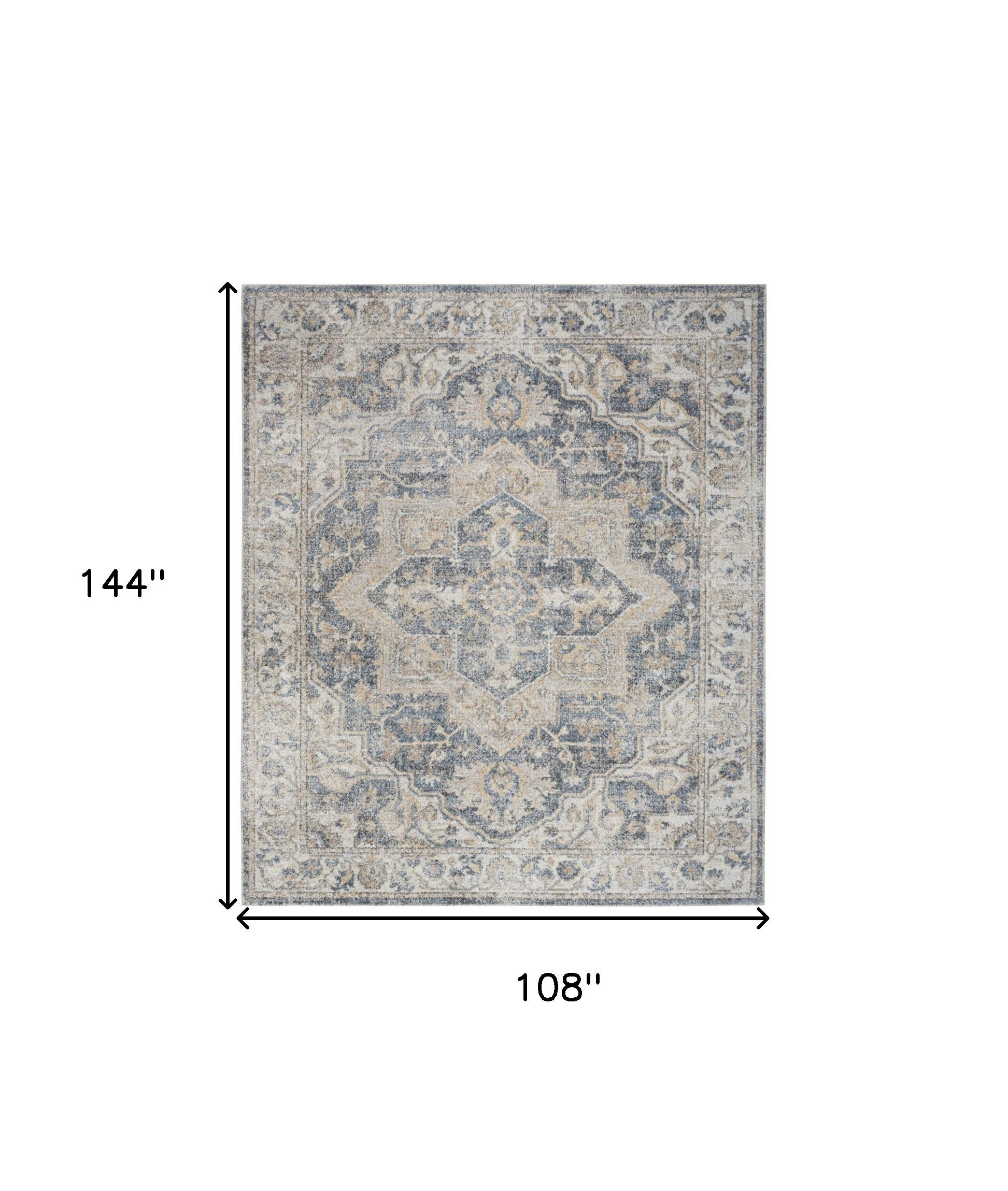 9' x 12' Gray Oriental Power Loom Area Rug