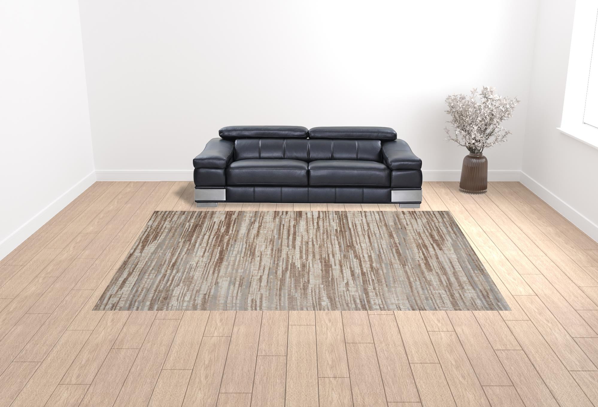 10' x 14' Brown Abstract Power Loom Area Rug