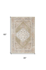 3' X 5' Sage Oriental Power Loom Distressed Washable Area Rug