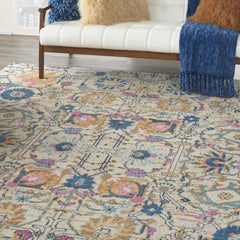 9' x 12' Cream Floral Power Loom Area Rug