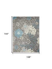 9' x 12' Charcoal Floral Power Loom Area Rug