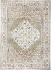 5' x 7' Sage Oriental Power Loom Distressed Washable Area Rug