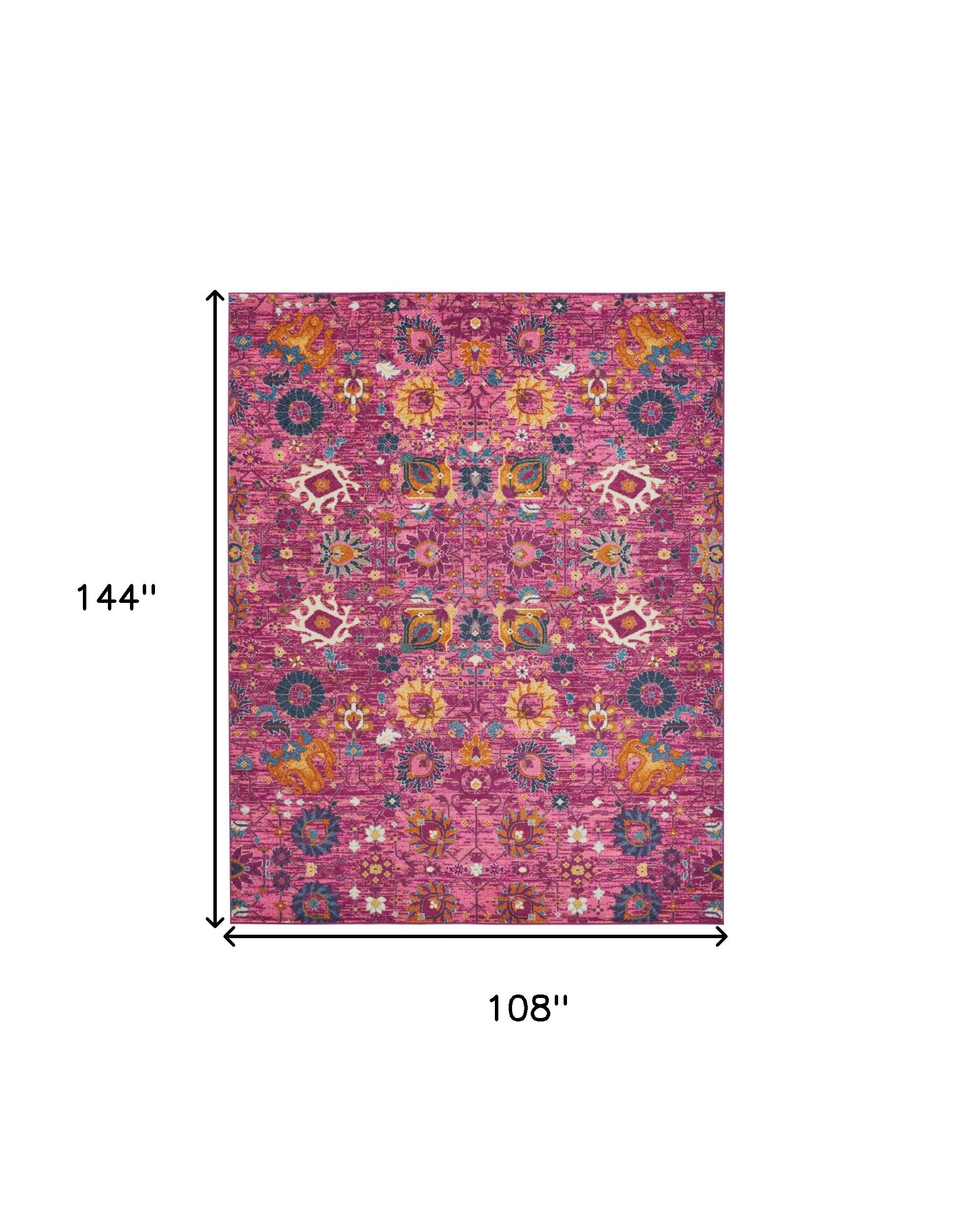 9' x 12' Pink Floral Power Loom Area Rug