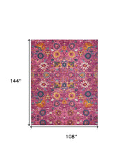 9' x 12' Pink Floral Power Loom Area Rug