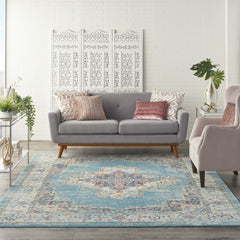 9' x 12' Light Blue Floral Power Loom Area Rug