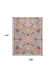 9' x 12' Gray Floral Power Loom Area Rug