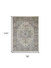 7' x 10' Ivory Floral Power Loom Area Rug