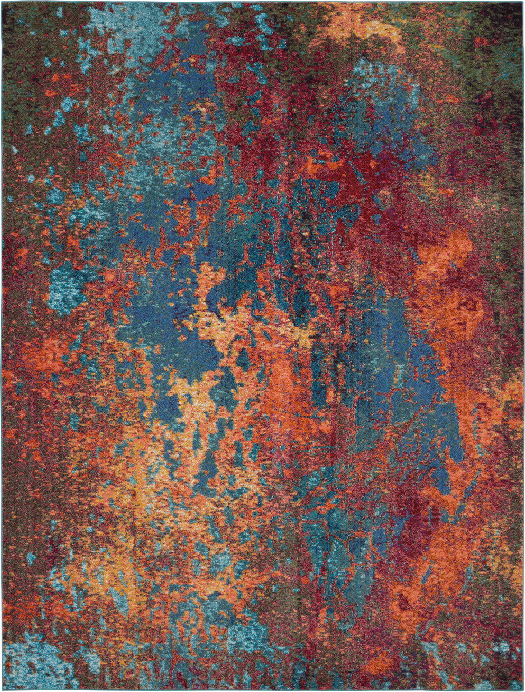 9' x 12' Blue and Orange Abstract Power Loom Area Rug