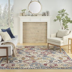 8' x 10' Navy Blue Damask Power Loom Distressed Area Rug