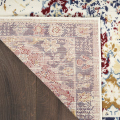 8' x 10' Navy Blue Damask Power Loom Distressed Area Rug