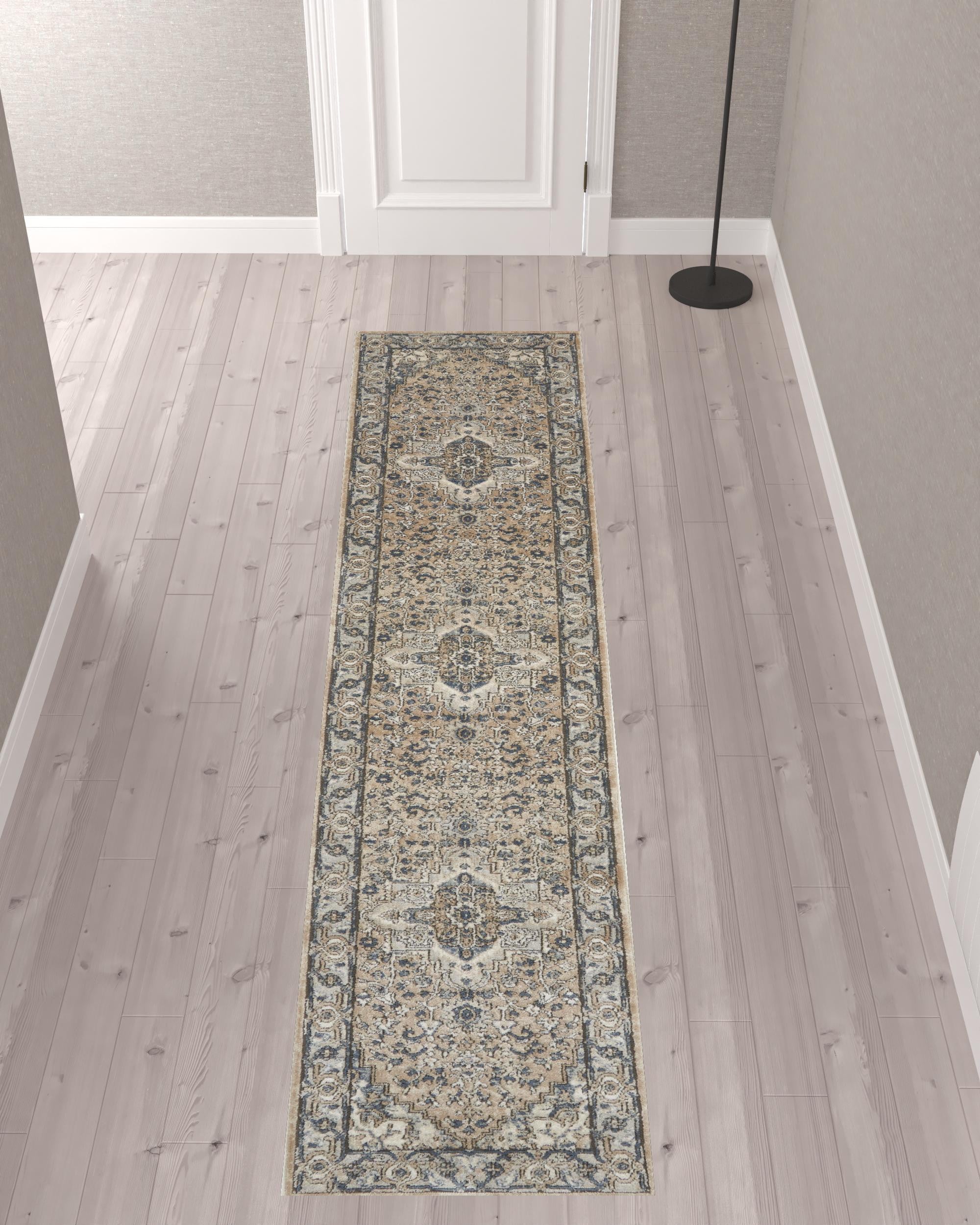 10' Gray and Ivory Medallion Power Loom Runner Rug