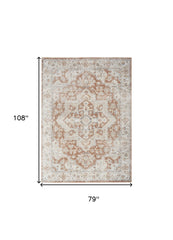 7' x 9' Gold Oriental Power Loom Washable Area Rug