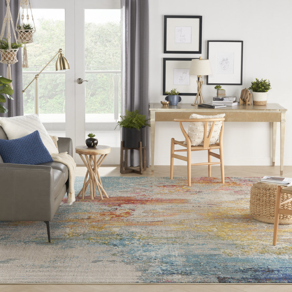 10' x 14' Blue and Gray Abstract Power Loom Area Rug