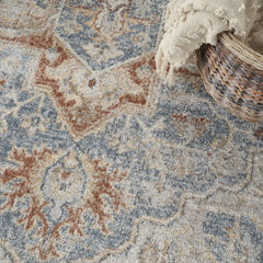 5' x 7' Denim Blue Oriental Power Loom Washable Area Rug